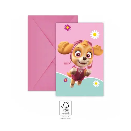 Paw Patrol Skye and Everest party invitation 6 pcs FSC
