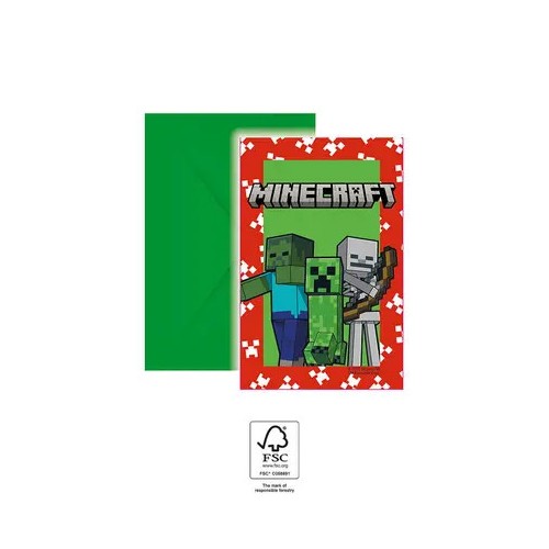 Minecraft Green party invitation 6 pcs FSC