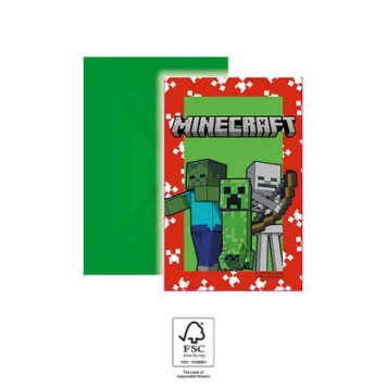 Minecraft Green party invitation 6 pcs FSC