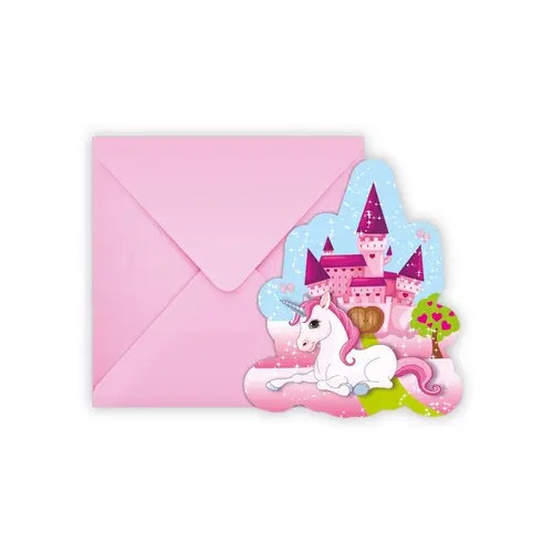 Unicorn Castle party invitation 6 pcs