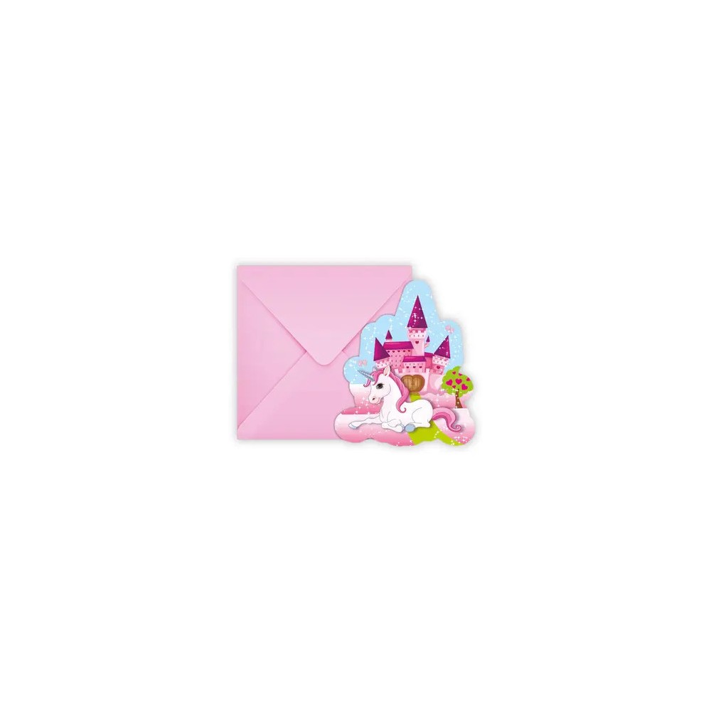 Unicorn Castle party invitation 6 pcs