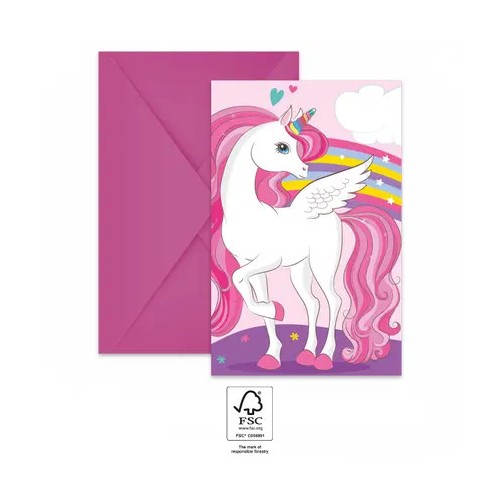 Unicorn Rainbow Colors party invitation 6 pcs FSC