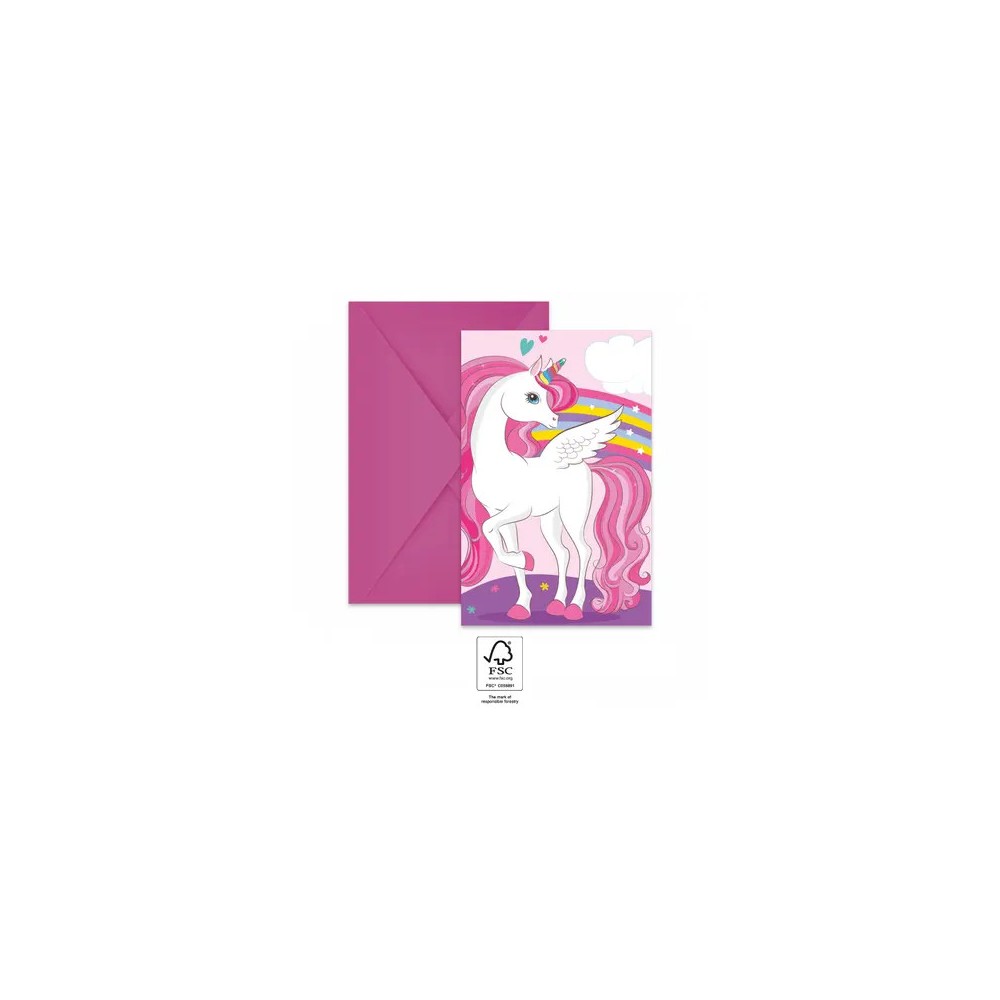 Unicorn Rainbow Colors party invitation 6 pcs FSC