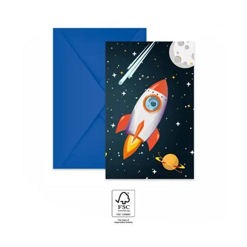 Space Rocket Space Party Invitation 6 pcs FSC