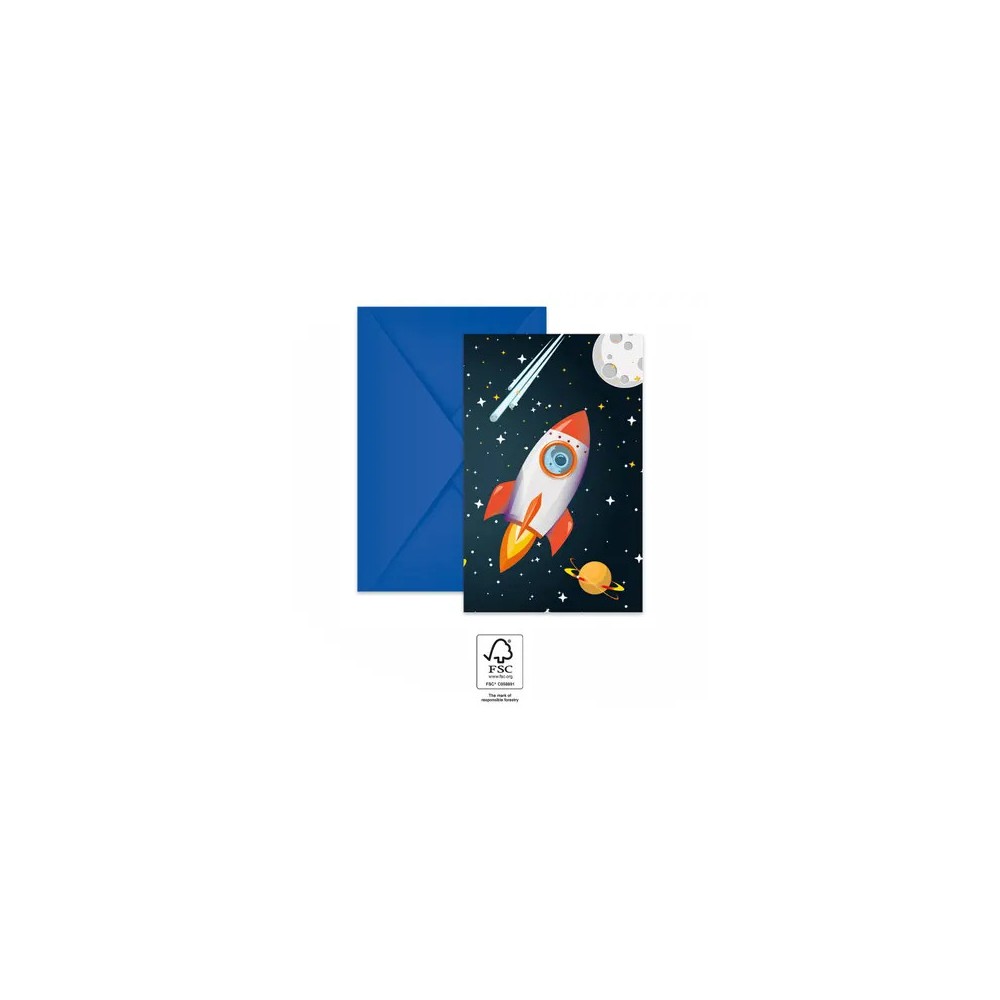 Space Rocket Space Party Invitation 6 pcs FSC
