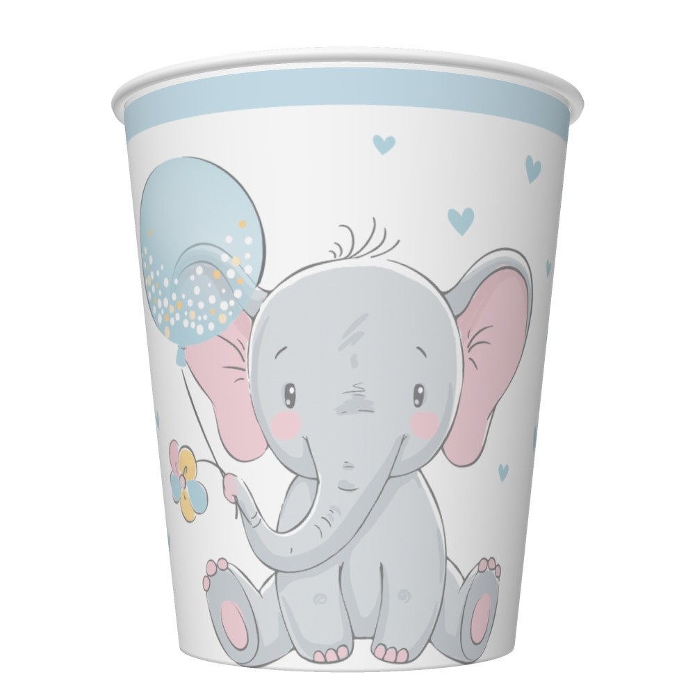 Elephant Blue Balloon Baby paper cup set of 8, 250 ml