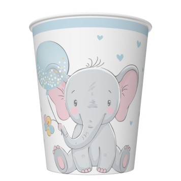 Elephant Blue Balloon Baby paper cup set of 8, 250 ml