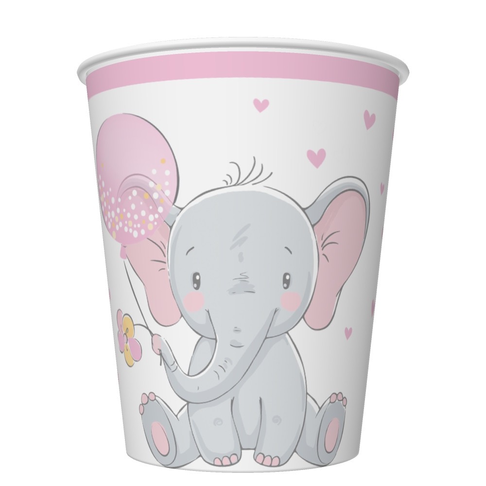 Elephant Pink Balloon Baby paper cup 8 pcs 250 ml