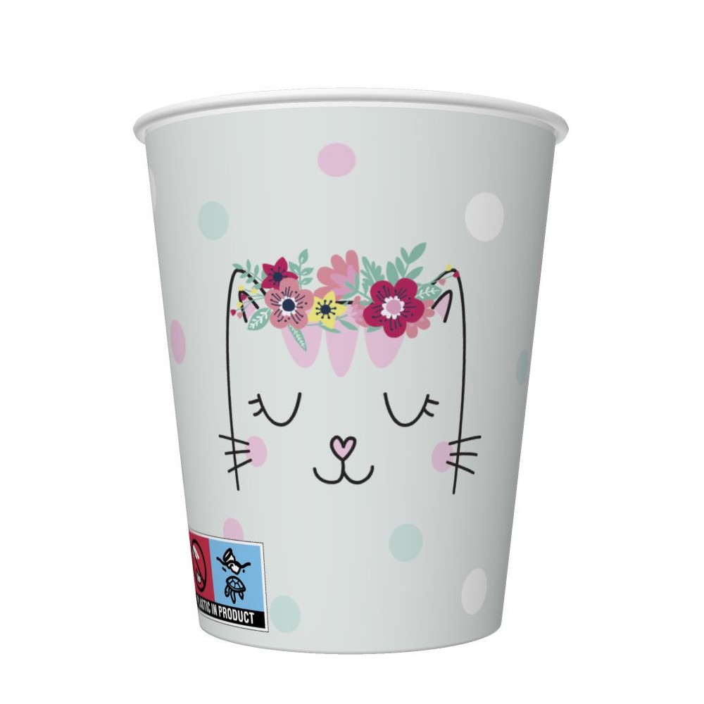 Cat Flowers Wreath paper cups, 8 pcs, 250 ml