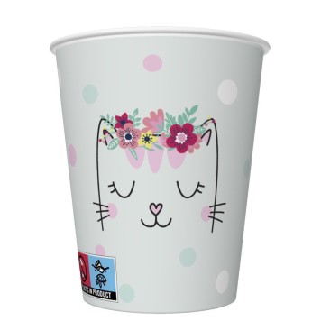 Cat Flowers Wreath paper cups, 8 pcs, 250 ml