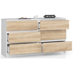 KOMODA K 140 cm 6 SZUFLAD BIAŁA / SONOMA