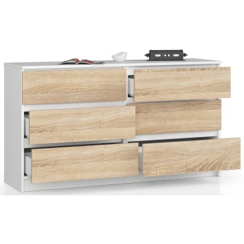 KOMODA K 140 cm 6 SZUFLAD BIAŁA / SONOMA