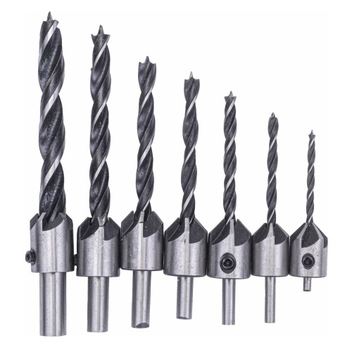 ZESTAW WIERTEŁ DO DREWNA Z POGŁĘBIACZEM WIERTŁA 7 PM-ZWZP-7T