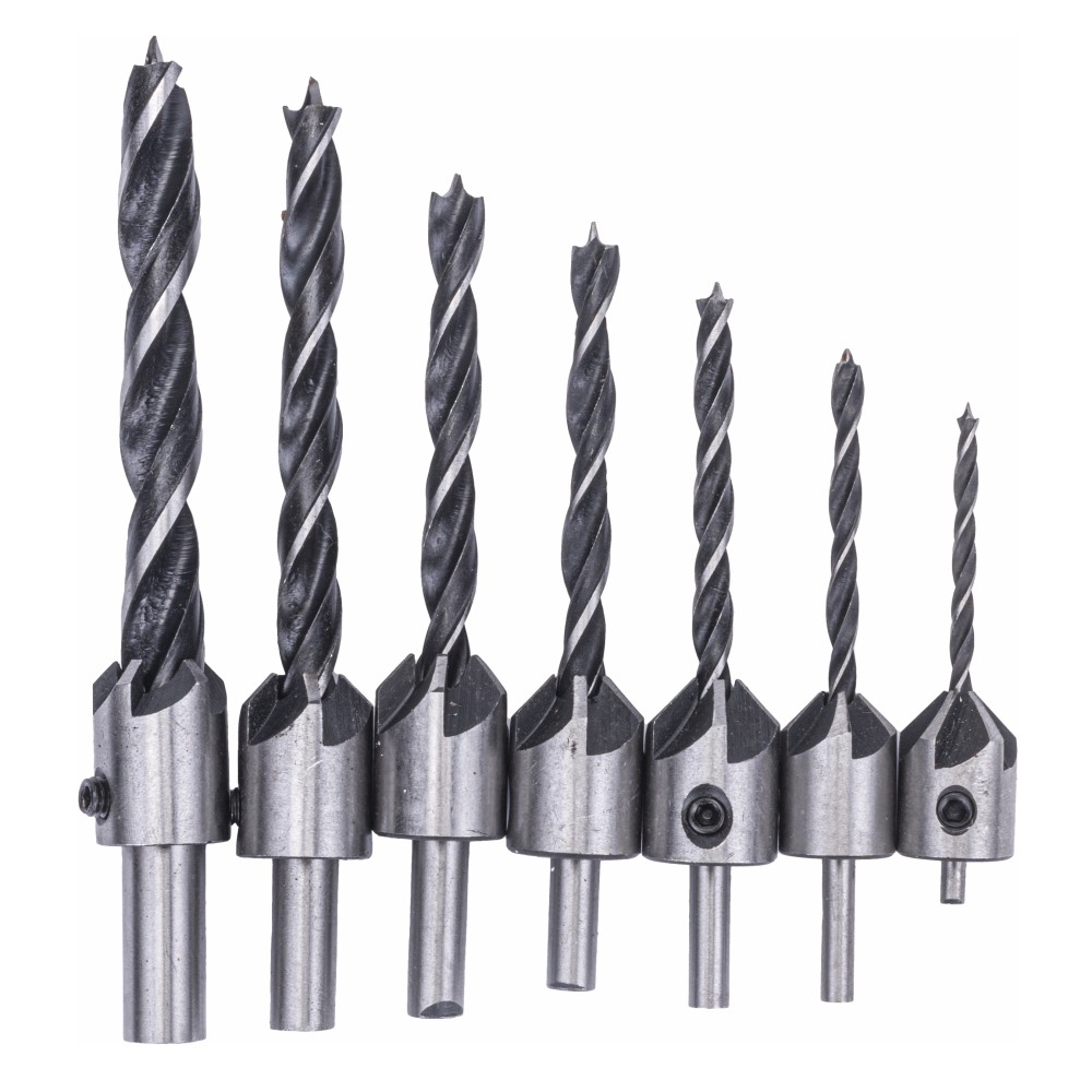 ZESTAW WIERTEŁ DO DREWNA Z POGŁĘBIACZEM WIERTŁA 7 PM-ZWZP-7T