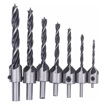 ZESTAW WIERTEŁ DO DREWNA Z POGŁĘBIACZEM WIERTŁA 7 PM-ZWZP-7T