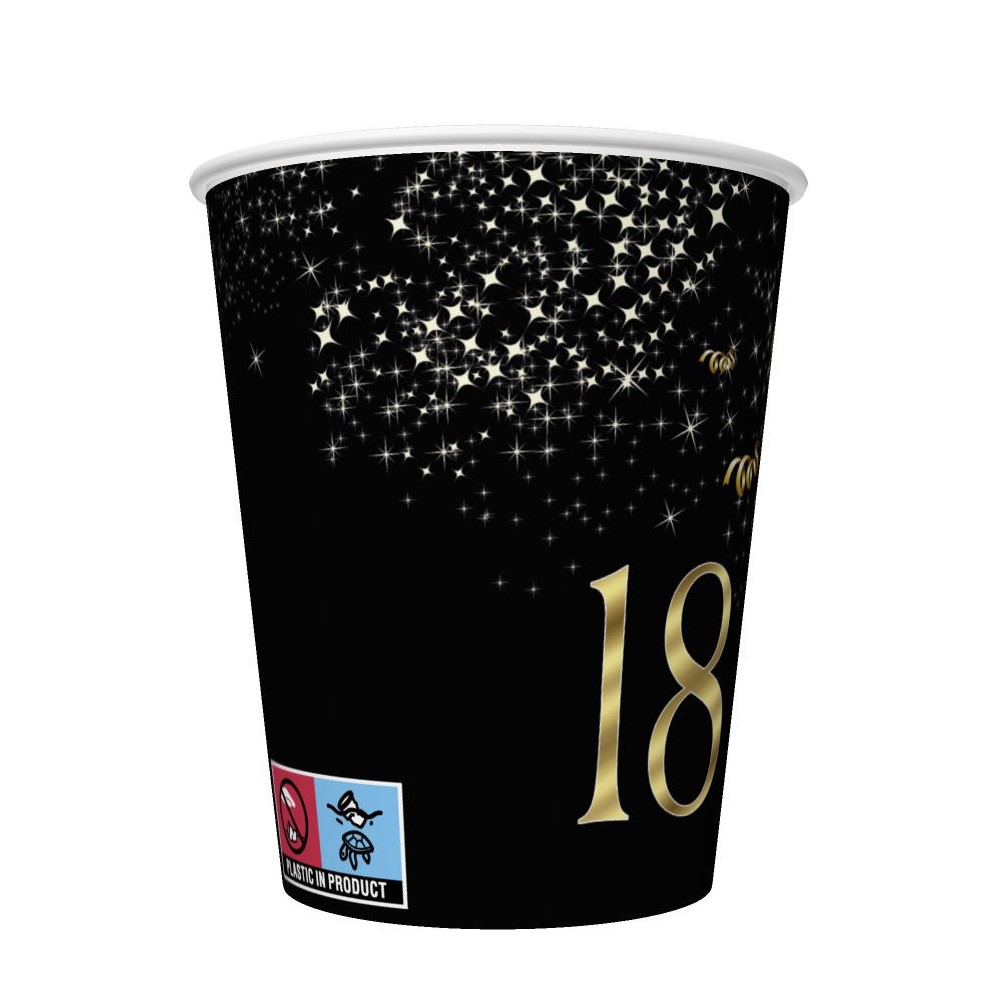 Happy Birthday Golden Champagne Happy Birthday 18 Paper Cups 8 pcs 250 ml