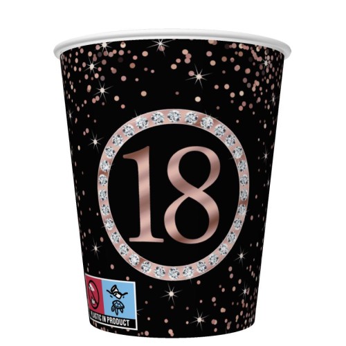 Happy Birthday Rose Gold Happy Birthday 18 paper cup 8 pcs 250 ml