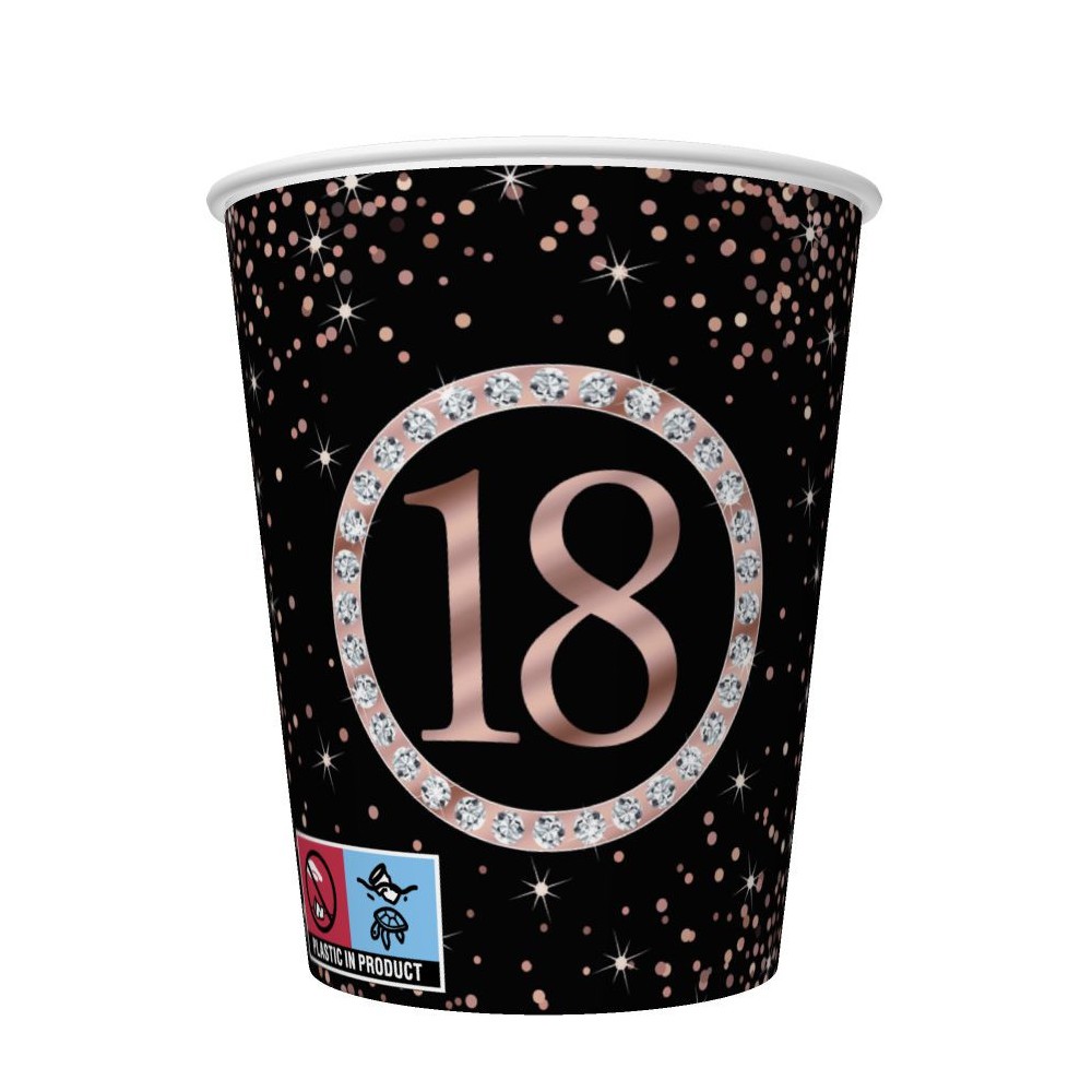 Happy Birthday Rose Gold Happy Birthday 18 paper cup 8 pcs 250 ml