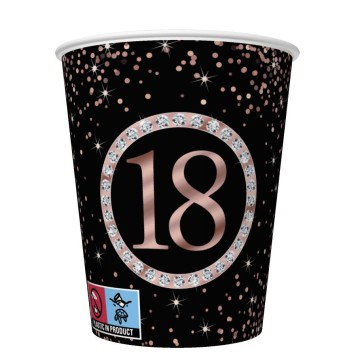 Happy Birthday Rose Gold Happy Birthday 18 paper cup 8 pcs 250 ml