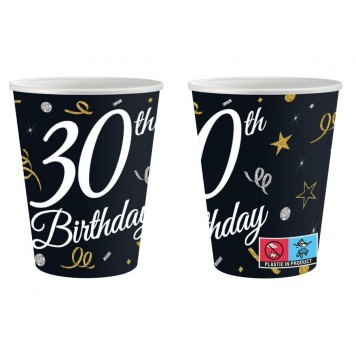 Happy Birthday B&C Happy Birthday 30 Paper Cups, 6 Pack, 200 ml