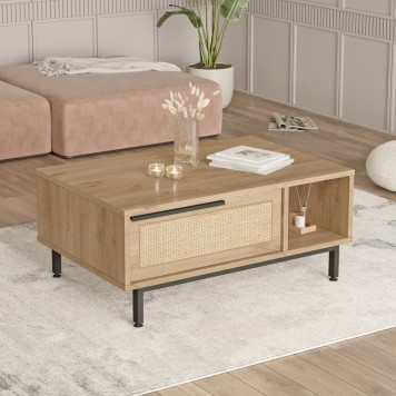 Baron coffee table with storage space pakoworld in natural shade 90x60x37.6cm