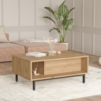 Baron coffee table with storage space pakoworld in natural shade 90x60x37.6cm