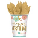 Happy Birthday Boho Happy Birthday paper cups, 8 pcs, 250 ml