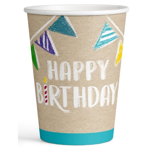 Happy Birthday Brown Happy Birthday paper cup 8 pieces 250 ml