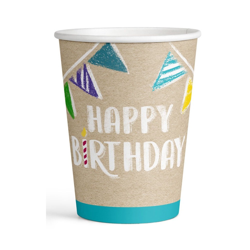 Happy Birthday Brown Happy Birthday paper cup 8 pieces 250 ml