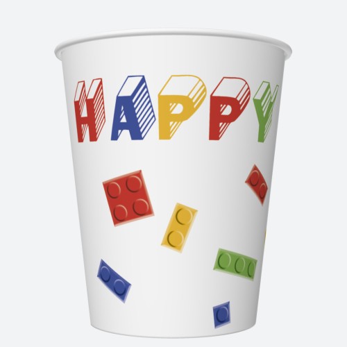 Happy Birthday Building Blocks Happy Birthday paper cup set of 8, 250 ml