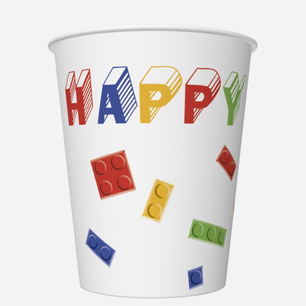 Happy Birthday Building Blocks Happy Birthday paper cup set of 8, 250 ml