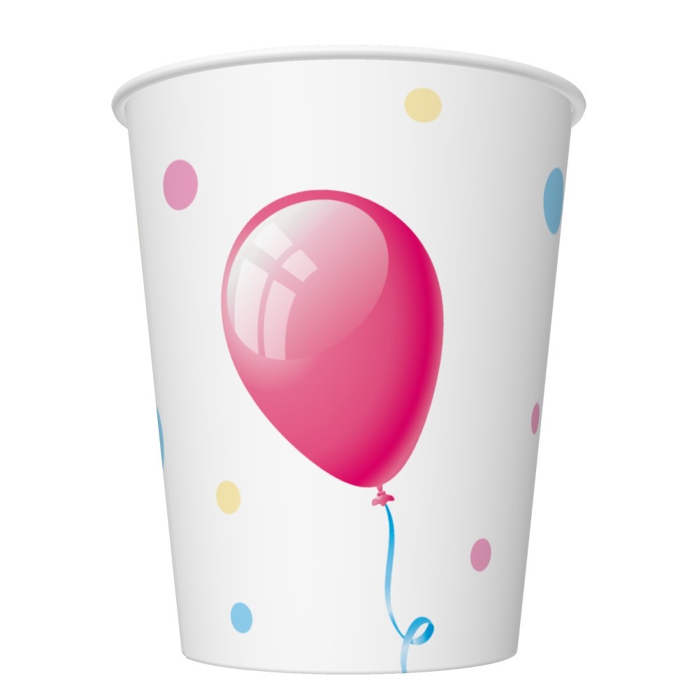 Happy Birthday Cake with Balloons Happy Birthday paper cup 8 pcs 250 ml