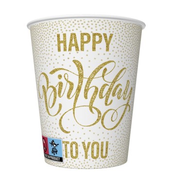 Happy Birthday Dotted Gold Happy Birthday paper cups set of 8, 250 ml