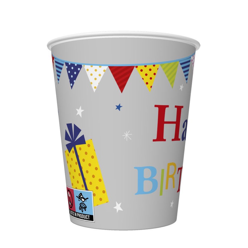Happy Birthday Gifts and Garlands Happy Birthday paper cup set of 8 250 ml