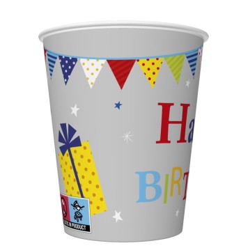 Happy Birthday Gifts and Garlands Happy Birthday paper cup set of 8 250 ml