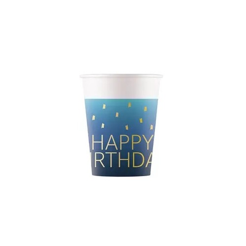 Happy Birthday Golden Blue Happy Birthday paper cup, 8 pcs, 200 ml, FSC