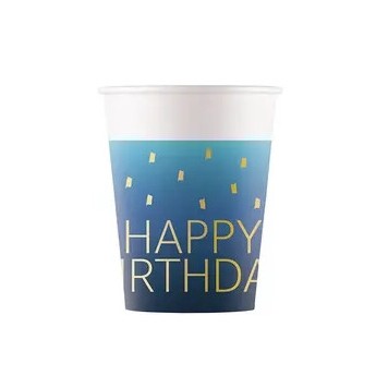 Happy Birthday Golden Blue Happy Birthday paper cup, 8 pcs, 200 ml, FSC