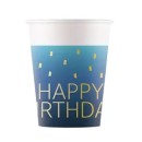Happy Birthday Golden Blue Happy Birthday paper cup, 8 pcs, 200 ml, FSC