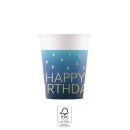 Happy Birthday Golden Blue Happy Birthday paper cup, 8 pcs, 200 ml, FSC