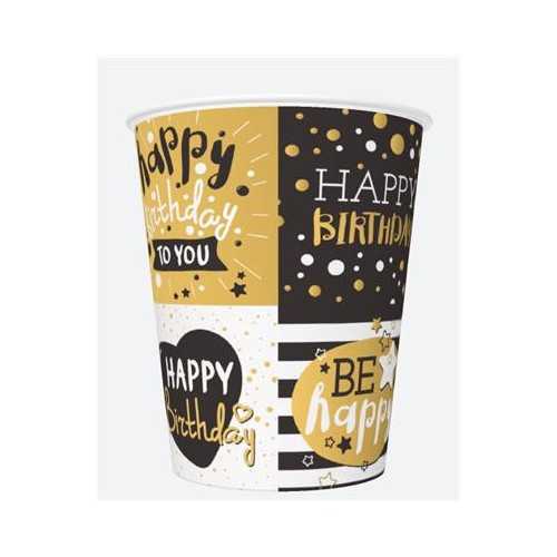 Happy Birthday Golden Happy Birthday paper cup 8 pcs 250 ml
