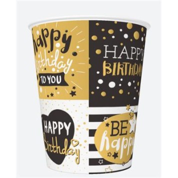 Happy Birthday Golden Happy Birthday paper cup 8 pcs 250 ml