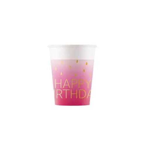 Happy Birthday Golden Pink Happy Birthday paper cup, 8 pcs, 200 ml, FSC