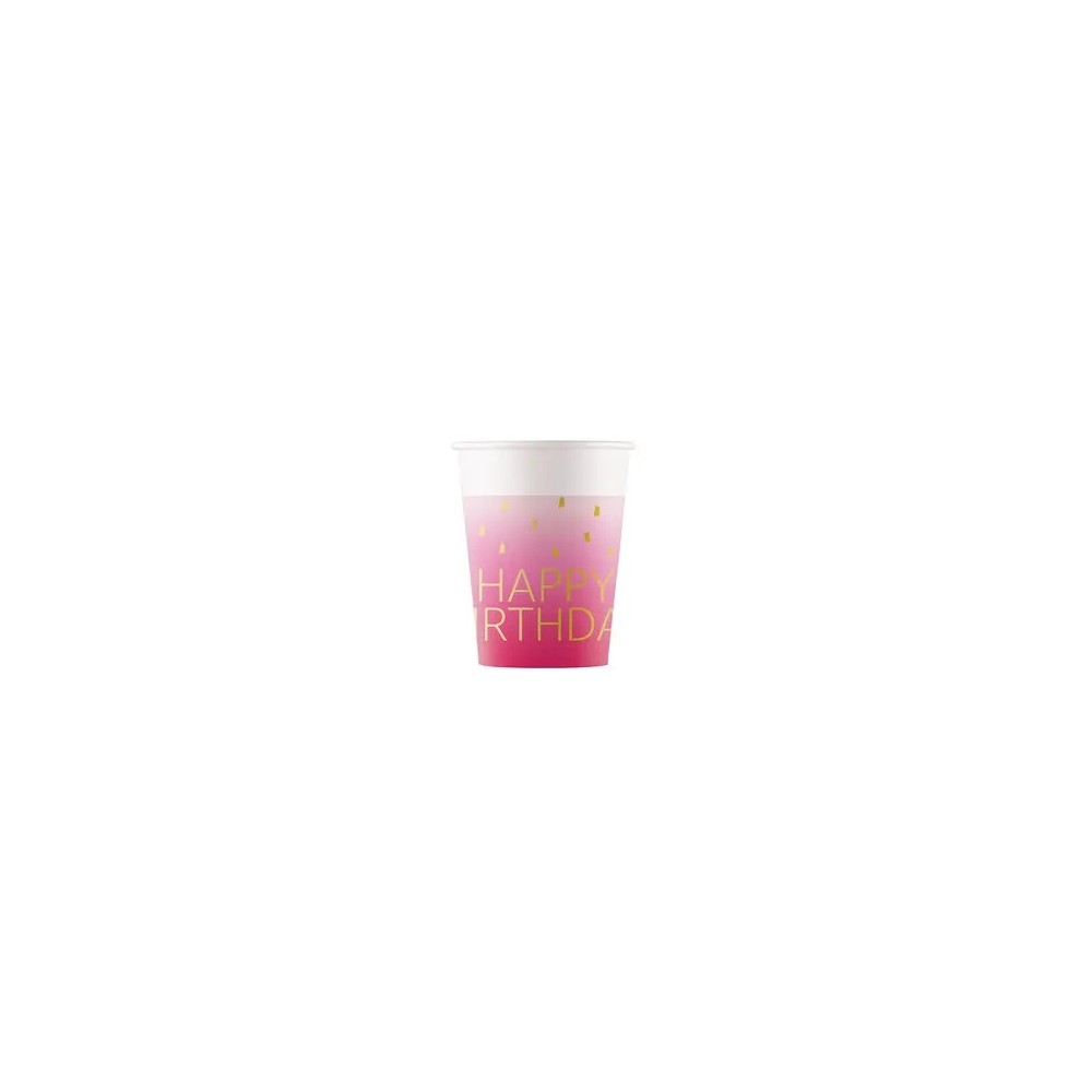 Happy Birthday Golden Pink Happy Birthday paper cup, 8 pcs, 200 ml, FSC