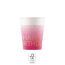 Happy Birthday Golden Pink Happy Birthday paper cup, 8 pcs, 200 ml, FSC