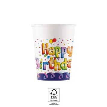 Happy Birthday Multicolor Happy Birthday paper cup set of 8 pcs 200 ml FSC