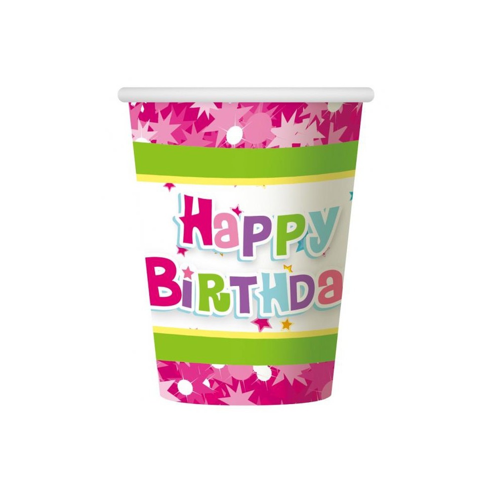 Happy Birthday Pink Happy Birthday Paper Cup 6 pcs 270 ml