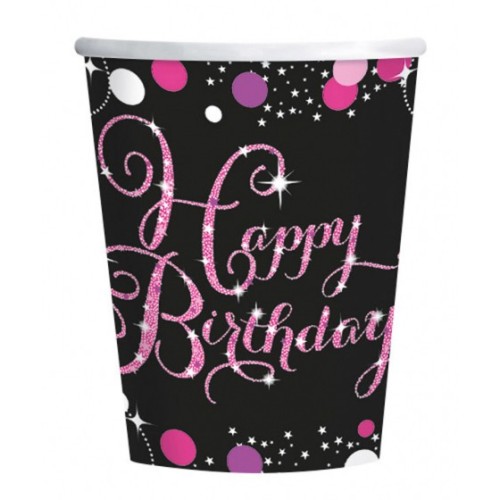 Happy Birthday Pink Happy Birthday paper cup set of 8 250 ml