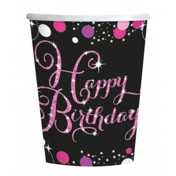 Happy Birthday Pink Happy Birthday paper cup set of 8 250 ml
