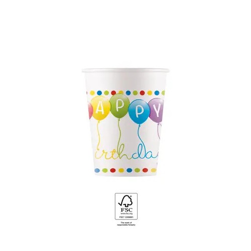 Happy Birthday Streamers Happy Birthday Paper Cup 8 pcs 200 ml FSC