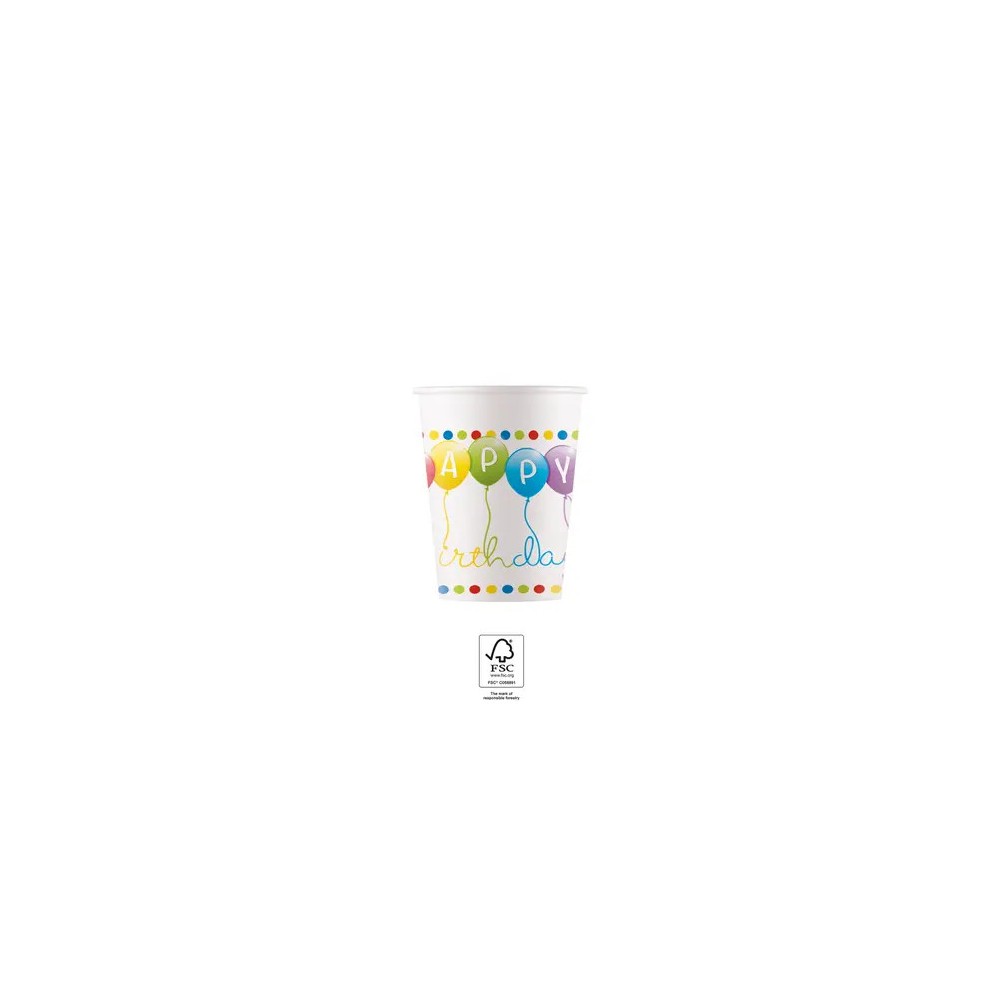 Happy Birthday Streamers Happy Birthday Paper Cup 8 pcs 200 ml FSC